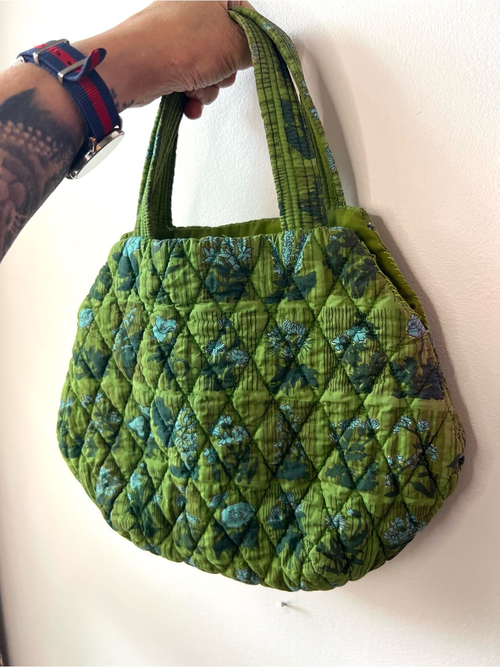 Handmade Quilted Green Floral Tote Bag - London May Court Club - Picture 12 of 12